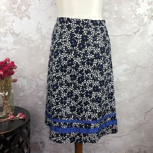 East 5th Black Blue Floral Cotton A-Line Skirt 14P